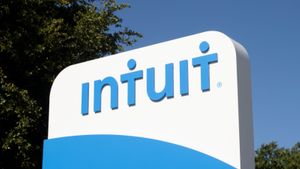 Intuit logo is seen at the company's headquarters