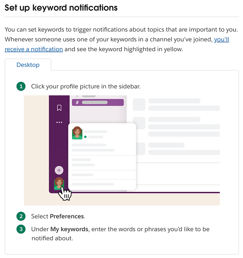 How to set up keyword notifications in Slack